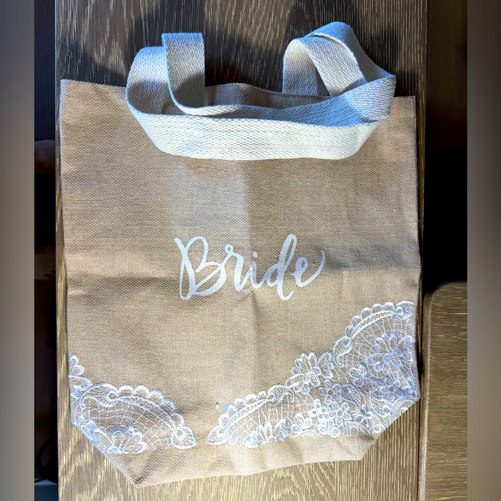 💍 Bride Tote Bag, Jute + Lace, for Bridal Shower, Bachelorette, Honeymoon 👰‍♀️